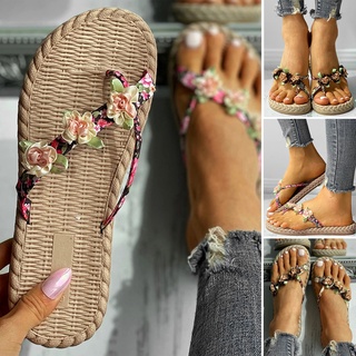 Mujer señoras moda Casual chancla Floral plana diapositivas playa zapatillas zapatos