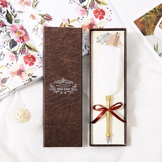 ☊HOME_Retro White Feather Dip Pen Business Signature Pens w/Gift Box Stationery☊