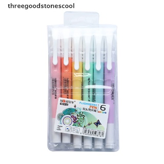 [threegoodstonescool] 6Pcs/Set Double Head Fluorescent Highlighter Pen Markers Pastel Drawing Pen (5)