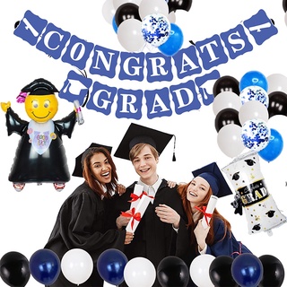 mcbeath 1 set de decoración de graduación lindo fiesta suministros globo conjunto con bandera moda felicitaciones grad azul y dorado ceremonia de graduación/multicolor (6)
