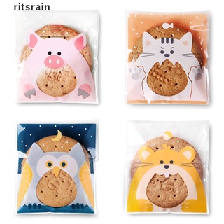 Ritsrain 100 pcs Cartoon Animals Cookie Candy Self-Adhesive Bag Biscuits Baking Packaging CO