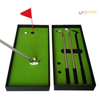 qingsong Mini Course Desktop Golf Club Ball Putting Green Flag Ballpoint Pen Set Gift