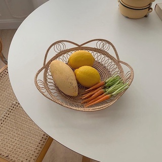 bandeja de ratán tejida a mano, cesta redonda de mimbre, bandeja para servir desayuno, cena, fruta, merienda, bandeja para servir alimentos (6)