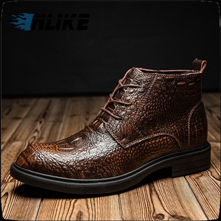 Botas de hombre de moda zapatos de cuero cocodrilo diseño transpirable de alta calidad