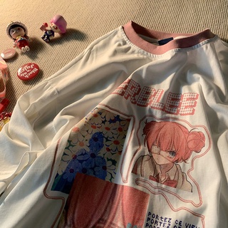 100% algodón verano nuevo estilo anime chica impresión de manga corta T-shirt mujeres estudiantes todo-partido blusa estilo perezoso