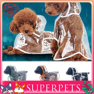 superpets Pet Dog Puppy Waterproof Raincoat Jacket Rainwear Transparent Buttons Hood Coat
