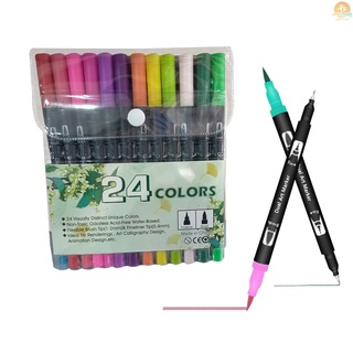 24 colores de doble punta pincel bolígrafos de arte marcadores conjunto fino y punta de pincel pluma para niños adultos artistas dibujo pintura colorear diario nota tomar caligrafía escritura