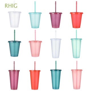 rhig 1 taza de paja al aire libre de plástico flash polvo beber taza portátil reutilizable bebida personalizada brillante botella de agua con pajitas/multicolor