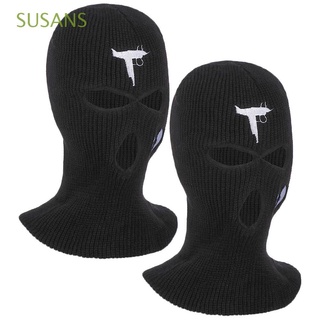SUSANS High Quality Knitted Beanies balaclava Three hole hat Winter Autumn Hats Cycling Embroidery Warmer Bonnet Halloween protection Female Beanie Caps