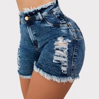 [*yloofah*] mujer moda jeans denim borla cintura alta agujero delgado pantalones cortos pantalones pantalones