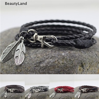BeautyLand Fashion New Bangles Men Jewelry Accessories PU Leather Feather Charm Bracelets