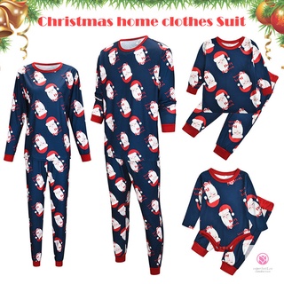 2 piezas de la familia de coincidencia de ropa para navidad pijamas conjunto impreso Santa Claus ropa de dormir de navidad