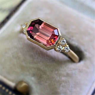Nuevo anillo De Cristal brillante Rosa Para mujer a la Moda Retro Diamante geométrico anillo De compromiso fiesta De boda joyería (1)