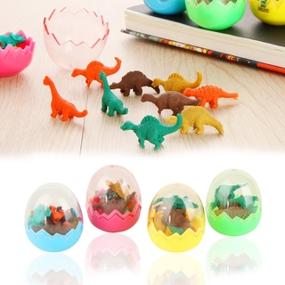 7 piezas Mini lindo dinosaurio creativo 1 huevo lápiz goma borrador estudiantes niños niños papelería regalo juguete de plástico juguetes parque mundial dinosaurio modelo figuras de acción niños niño regalo