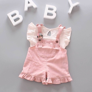 2pcs niño bebé niña conjunto de verano niña bebé camisas+suspender pantalones cortos conjunto de ropa de bebé recién nacido conjunto