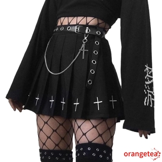 ort-mujer cintura alta gótico punk mini faldas, señoras cruz patrón mini falda plisada (5)