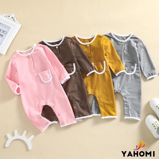 Yaho Babies - mameluco de manga larga con bolsillo, Color sólido, cuello redondo