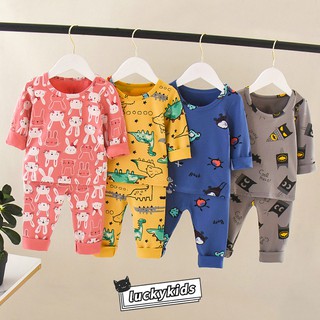 Lindo niños niños niñas manga larga impresión de dibujos animados pijamas de algodón conjunto de ropa de dormir Tops+pantalones