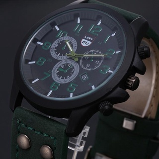 Relojes de pulsera de cuarzo analógicos de cuarzo con fecha impermeable de cuero militar para hombre nuevo estilo