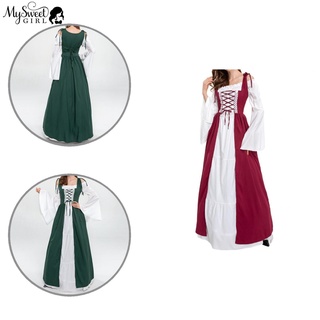 Mysweetgirl longitud del piso vestido Medieval Vintage cintura ajustada Cosplay vestido con cordones para fiesta