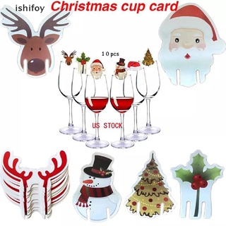 ishifoy 10pcs tarjeta de copa de navidad santa copa de vino decoración feliz navidad adorno co