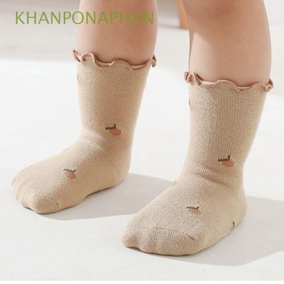 KHANPONAPHAN Autumn Cotton Knit Socks Soft Kids Knee High Socks Newborn Baby Socks Fungus Edge Ribbed Anti Slip Tube Socks Cotton Floral Embroidery Toddler Floor Socks/Multicolor