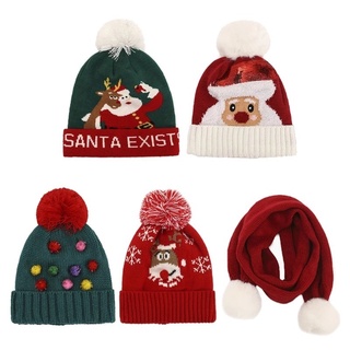[precioso] Navidad bebé niños sombrero de punto/navidad de dibujos animados reno Santa Claus gorros/ invierno caliente borla bola larga bufanda/niños regalos de año nuevo (3)