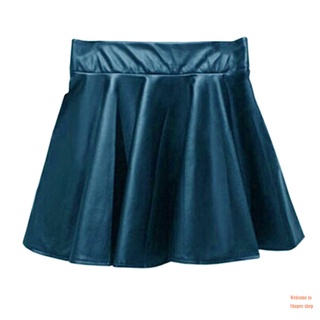 Women High Waist PU Leather Skater Mini Skirt Solid Color Sexy Short Pleated Skirts