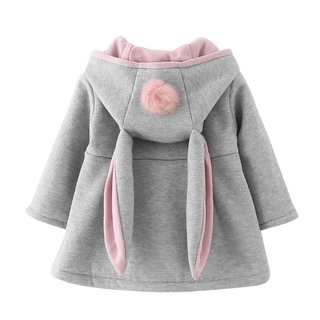 Petersburg invierno bebé niñas manga larga abrigo conejo oreja con capucha Casual pompón chaquetas (6)