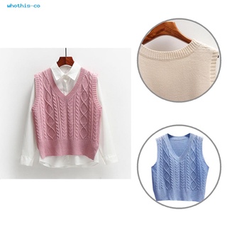 whothis Cold Resistant Sweater Vest Top Twist Knitted Women Vest Thick for Daily Wear