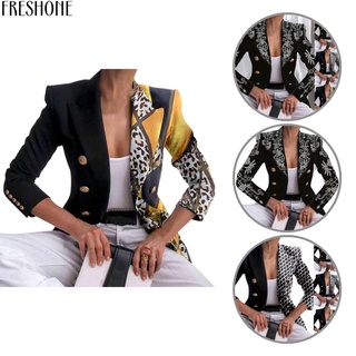 Freshone mujeres trajes chaqueta de impresión de moda doble botonadura Blazer doble botonadura para oficina