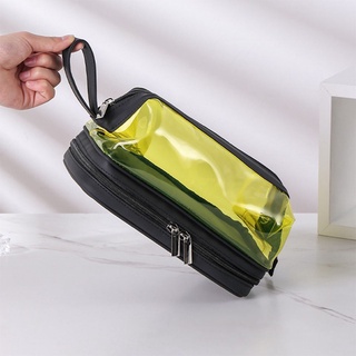 bolsa de aseo con cremallera de piel sintética impermeable transparente portátil bolsa de lavado (2)