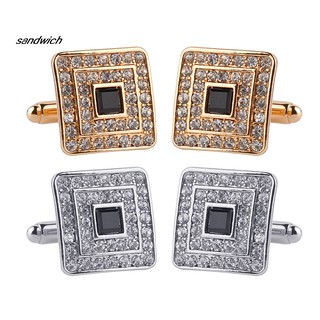 sdwc 1 par de gemelos cuadrados brillantes con diamantes de imitación para hombres/accesorios de fiesta de noche