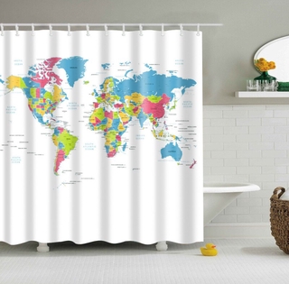 Cartoon World Map patrón Cortina de ducha baño impresión única impermeable para decoración de baño mapa del mundo Cortina de bano 180x180cm (5)