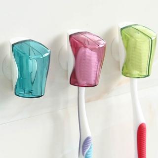 3pcs hogar familia montado en la pared a prueba de polvo soporte de cepillo de dientes estante de baño creativo ventosa cepillo de dientes cubierta de polvo