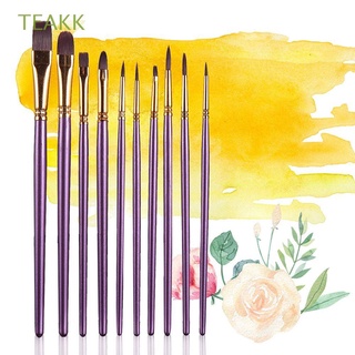 teakk 10 unids/set nuevo pincel de pintura al óleo púrpura nylon pelo acuarela pluma artista suministros de arte profesional diy pincel