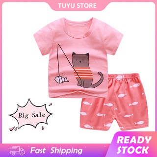 2 unids/set camiseta de manga corta+pantalones cortos bebé niños conjunto de ropa de niños de dibujos animados impreso