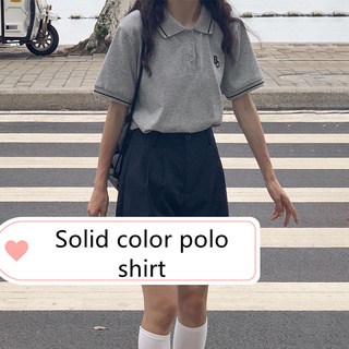 2021 nuevo color sólido polo camisa de manga corta t-shirt mujer verano sección delgada japonés retro suelto casual top ins marea