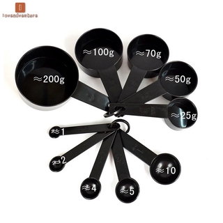 LA juego de 10 cucharas de plástico negro para medir cucharas cubiertos postres hornear utensilios de cocina (1)