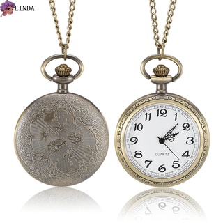1 pieza reloj De bolsillo De cuarzo unisex bronce tallado con cadena