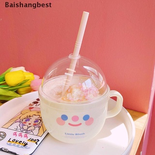[bsb] linda taza personalizada con cuchara de paja para desayuno, leche, batido, fruta, café, taza de café [baishangbest]
