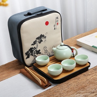 Portátil de viaje juego de té de Kungfu tetera tetera con plato cuadrado de bambú