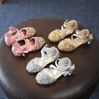WALKERS Los niños niña lentejuelas princesa sandalias perla arco de suela suave zapatos primeros pasos