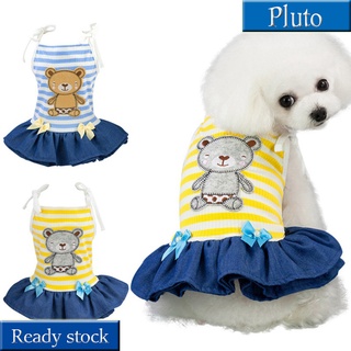 Nuevo vestido de perro ropa para mascotas de dibujos animados oso Bowknot raya primavera verano ropa para perro pequeño mediano