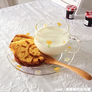Ins Style amarillo Tulip taza de leche de avena taza de vidrio fresco plato de desayuno plato de postre (1)