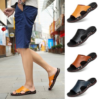 Más el tamaño 38-48 de los hombres de cuero zapatilla antideslizante de verano suave zapatos Casual de moda zapatos de cuero de vaca zapatilla