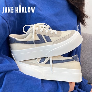 Jane Harlow zapatos de lona versión femenina de los cien zapatos del panel de los zapatos de la parte trasera gruesa zapatos grandes pequeños zapatos blancos