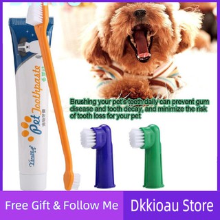 Juego de 4 piezas de pasta de dientes para mascotas, perro, gato, vainilla, herramienta de cuidado Dental, cepillo de dientes doble