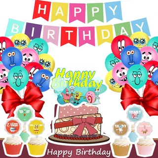 bob esponja suministros de fiesta niños de dibujos animados accesorios de cumpleaños globos decoración de tarta