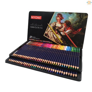 Besh/ NYONI - juego de lápices de acuarela profesionales 12/24/36/48/72/100 lápices de colores solubles en agua con cepillo y caja de Metal suministros de arte f (1)